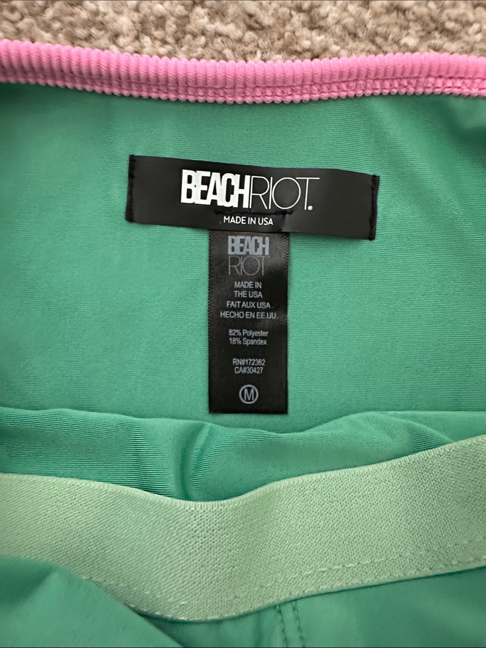 Beach Riot Striped Green One-Piece Swimsuit with Pink Trim - Picture 3 of 3